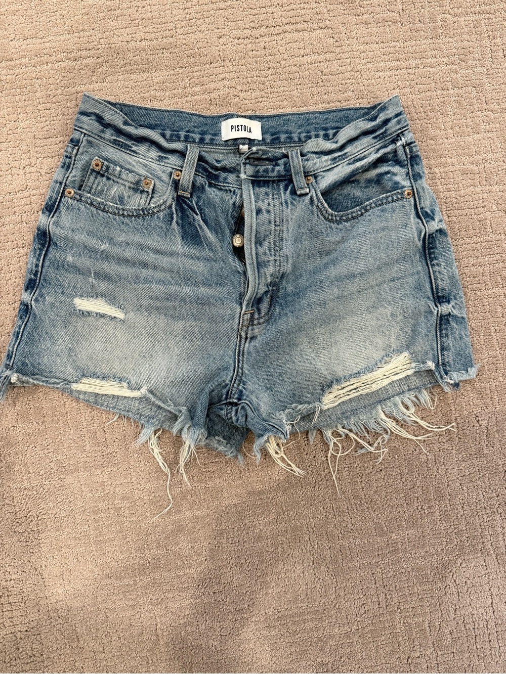 pistola Light Blue Distressed High-Rise Denim Shorts
